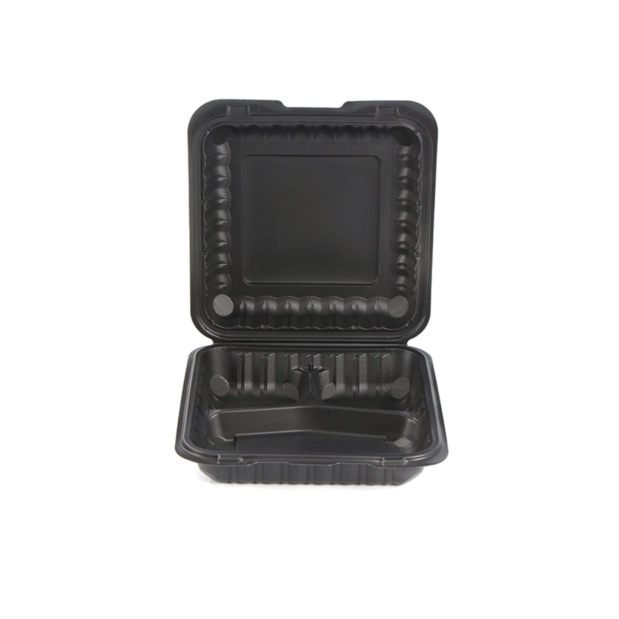 9" Black Single-Compartment Clamshell Take Out Containers, 150ct.